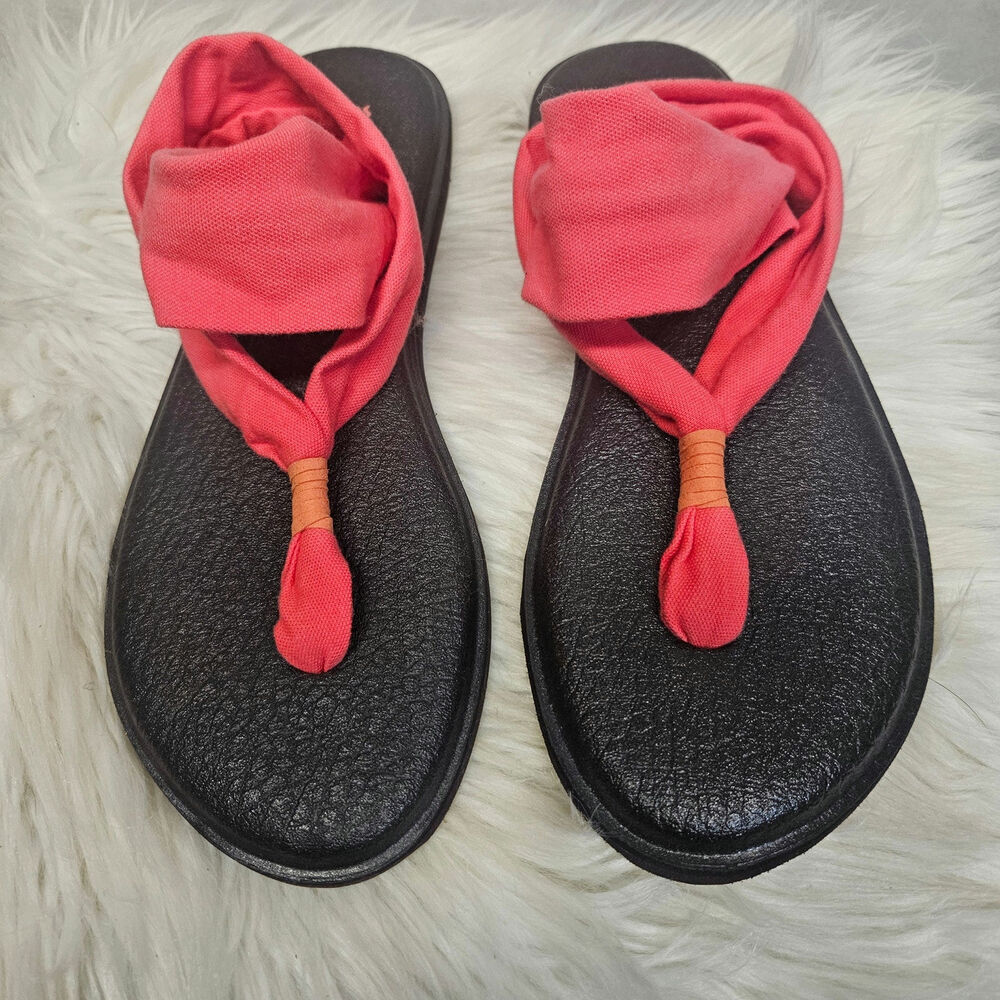 Sanuk Yoga Sling 2 Sandals Womens Size 7 Coral Pink Stretch Thong Flip Flops